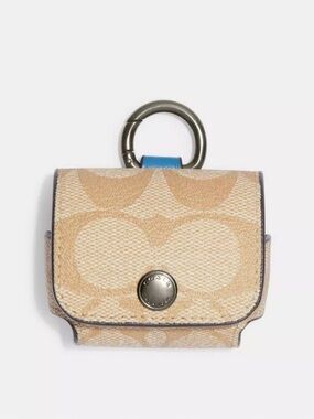 Coach Large Wireless Earbud Pro Case In Signature Canvas with Blue Lining